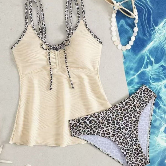 Damen Tankini mit gerafftem Oberteil und verspieltem Kordelzug EB