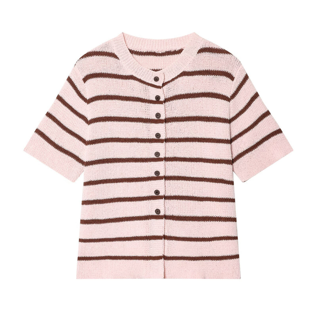 Damen Kurzarm Strickjacke mit Streifenmuster EB