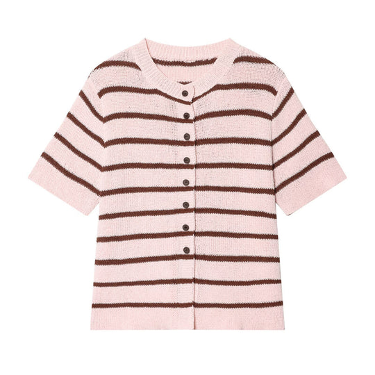 Damen Kurzarm Strickjacke mit Streifenmuster EB
