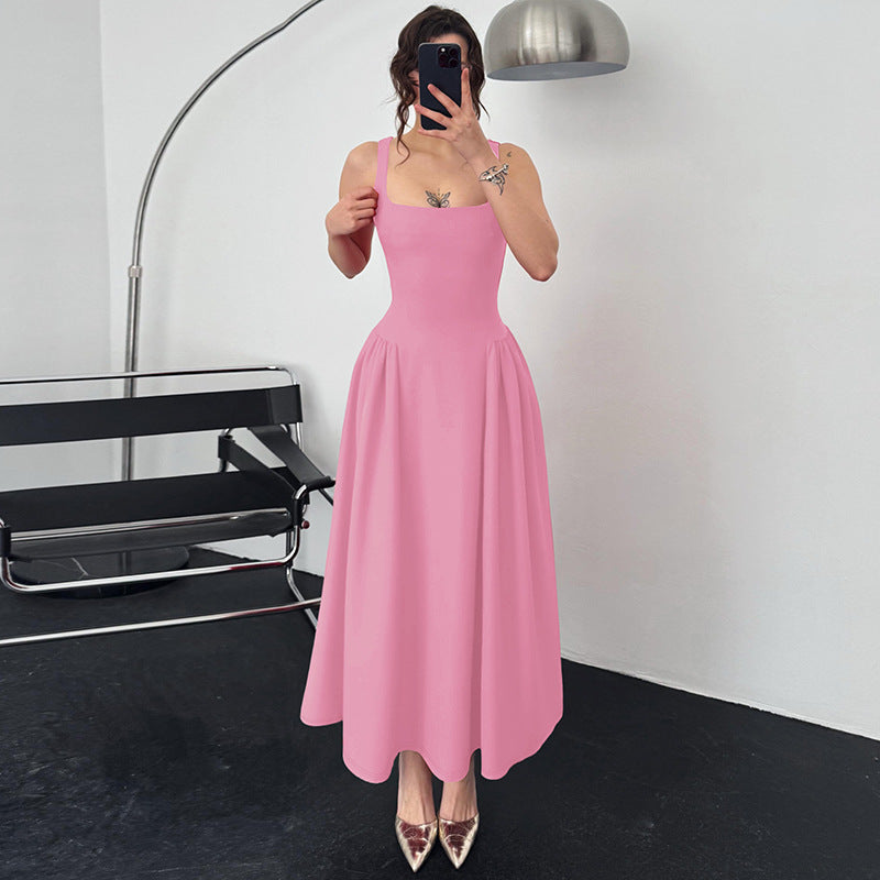 Damen Elegantes Abendkleid mit quadratischem Ausschnitt und fließendem Rock EB