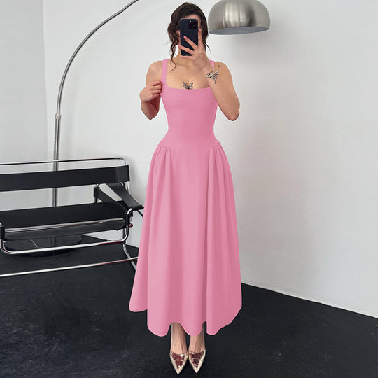 Damen Elegantes Abendkleid mit quadratischem Ausschnitt und fließendem Rock EB