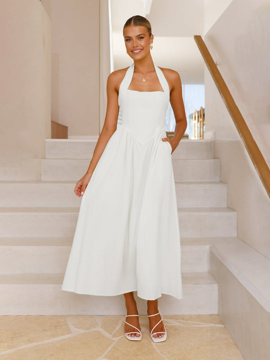 Damen Maxikleid mit schulterfreier Silhouette und eleganter Taillierung EB