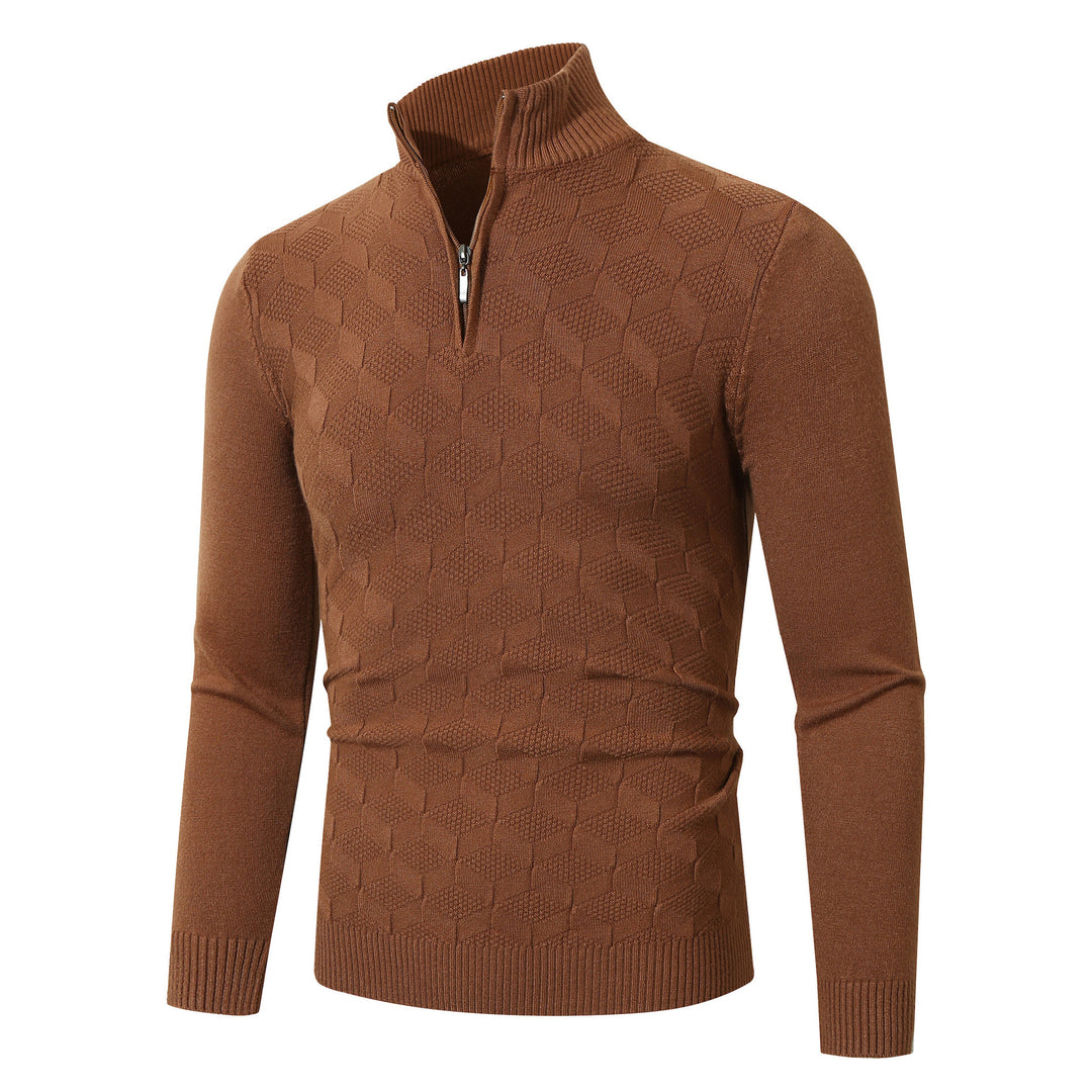 Herren modischer Strickpullover mit halbem Reißverschluss und strukturiertem Design EB