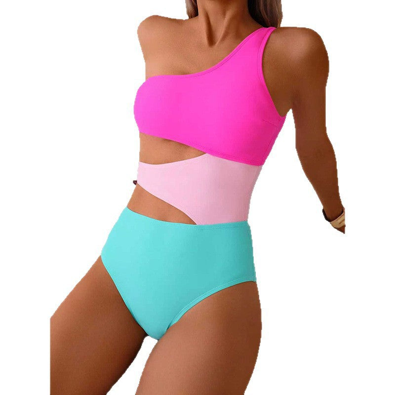 Damen Einseitiger Bikini-Set mit modischem Farbblock-Design EB
