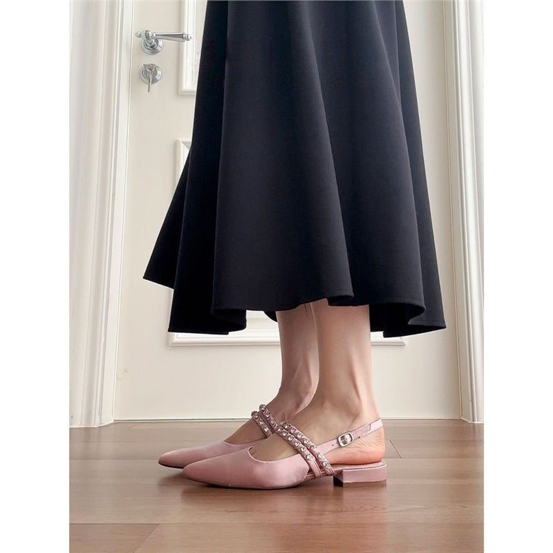 Damen elegante Slingback Ballerinas mit zierlichem Schmuckdetail EB