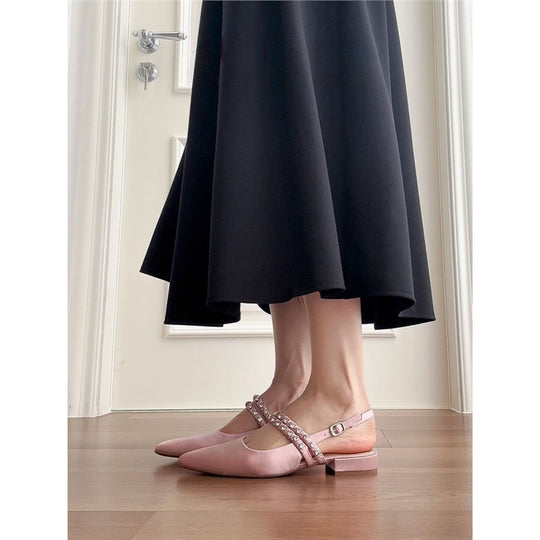 Damen elegante Slingback Ballerinas mit zierlichem Schmuckdetail EB
