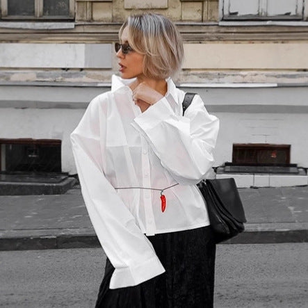 Damen Oversized Hemdbluse mit einzigartigen Ärmeldetails und tailliertem Schnitt EB