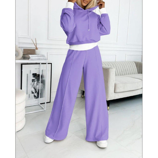 Damen nan Cropped Kapuzenpullover und weite taillenhohe Jogginghose Set EB