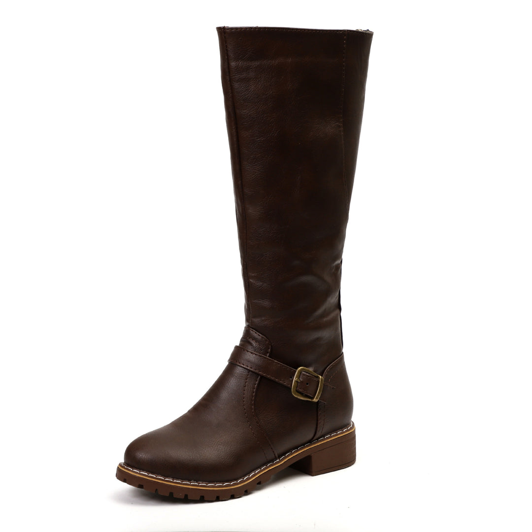 Damen Modische Stiefel mit eleganter Schnalle und robustem Profil EB