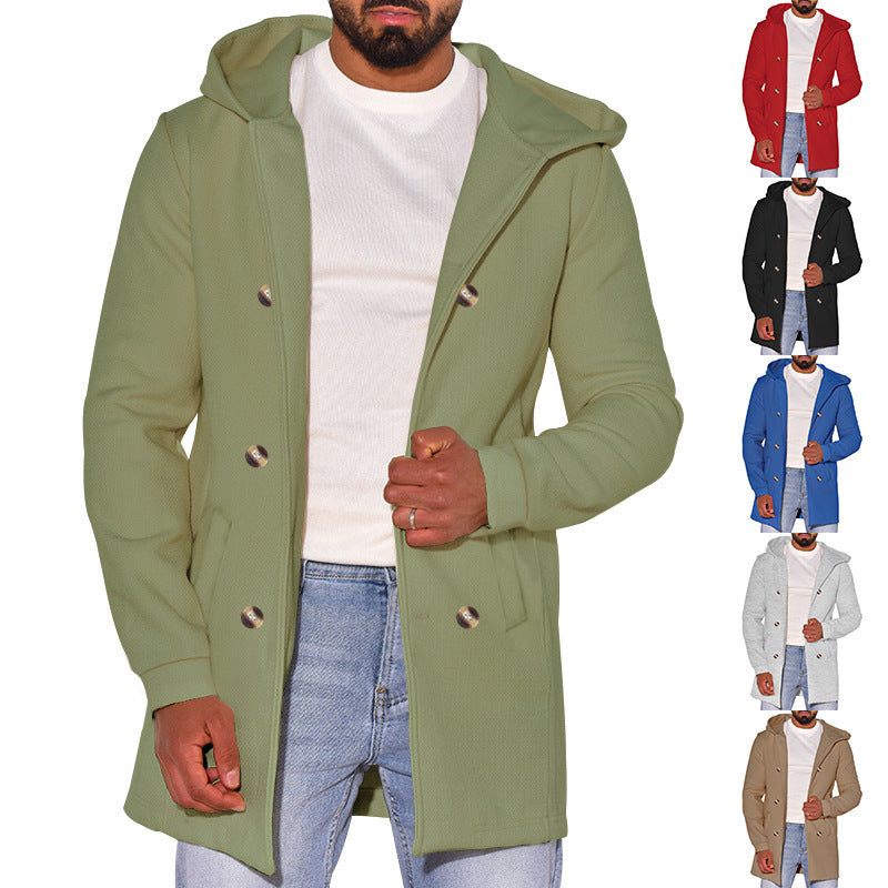 Herren modische Jacke mit Kapuze und doppelter Knopfleiste EB