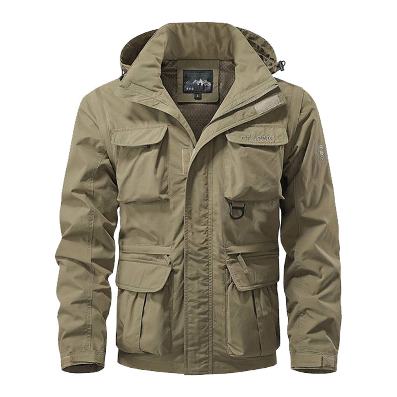 Herren nan multifunktionale Fieldjacke mit Kapuze und verstärkten Mehrfachtaschen wasserabweisendem Obermaterial und verstellbarem Saum EB