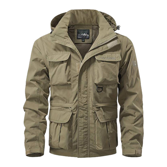 Herren nan multifunktionale Fieldjacke mit Kapuze und verstärkten Mehrfachtaschen wasserabweisendem Obermaterial und verstellbarem Saum EB