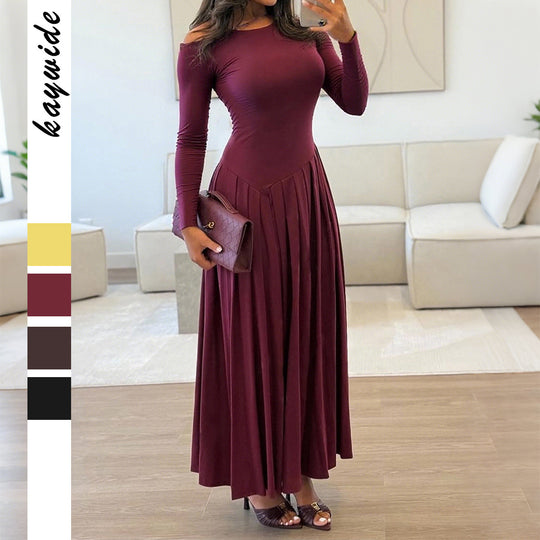 Damen nan asymmetrisches Maxikleid mit plissiertem Rock und figurbetontem Oberteil EB