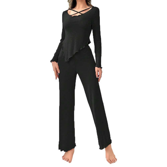 Damen lässiges Lounge-Set mit asymmetrischem Zipfeloberteil, gekreuztem Ausschnitt und weitem Bein Eichborn Berlin