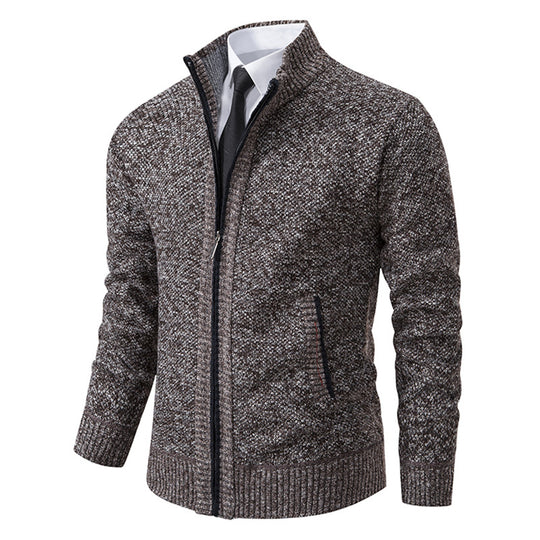 Herren elegante Strickjacke mit hohem Kragen und praktischem Reißverschluss EB