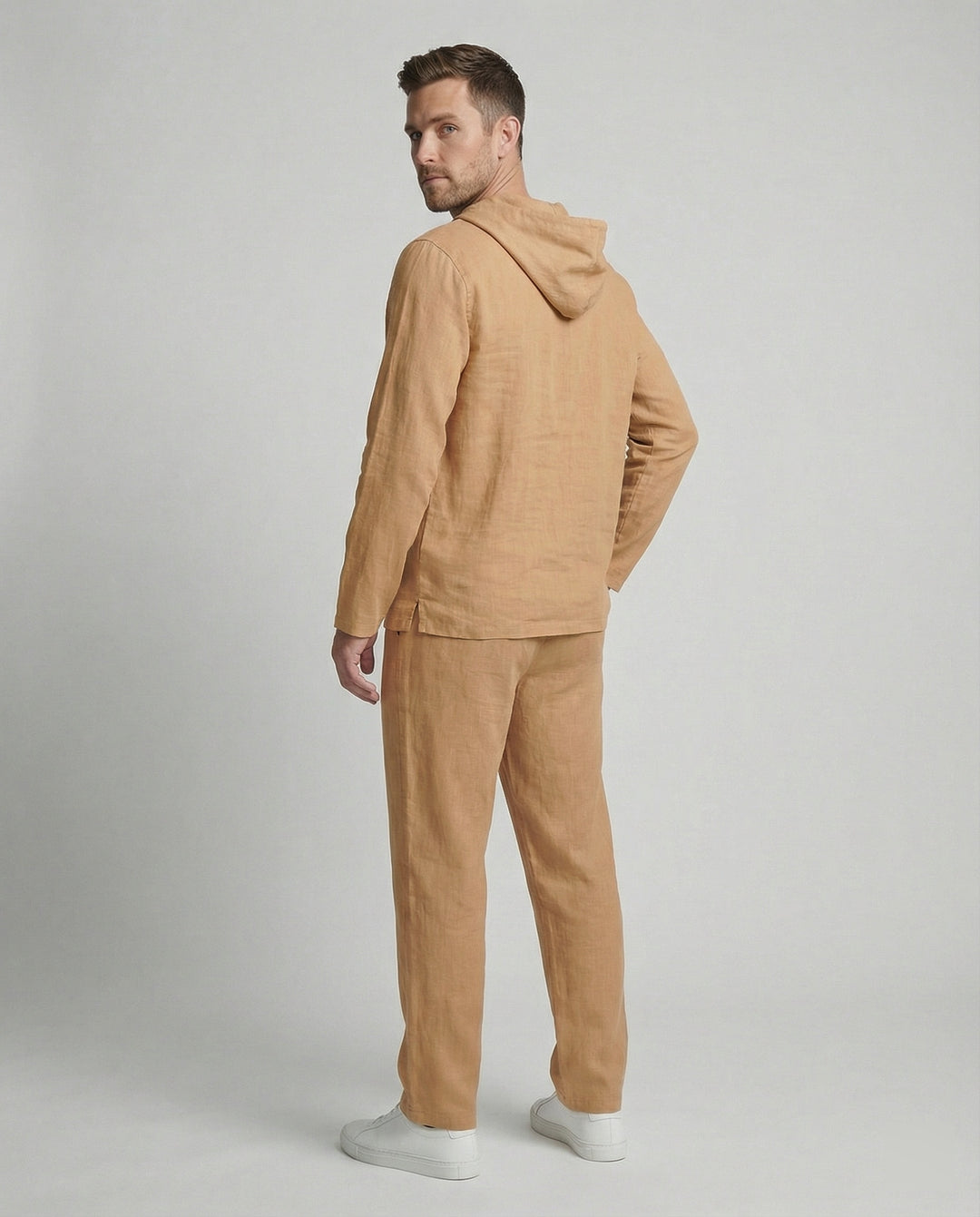 Herren lässiges Leinen-Hoodie-Set mit praktischen Taschen und entspannter Passform EB