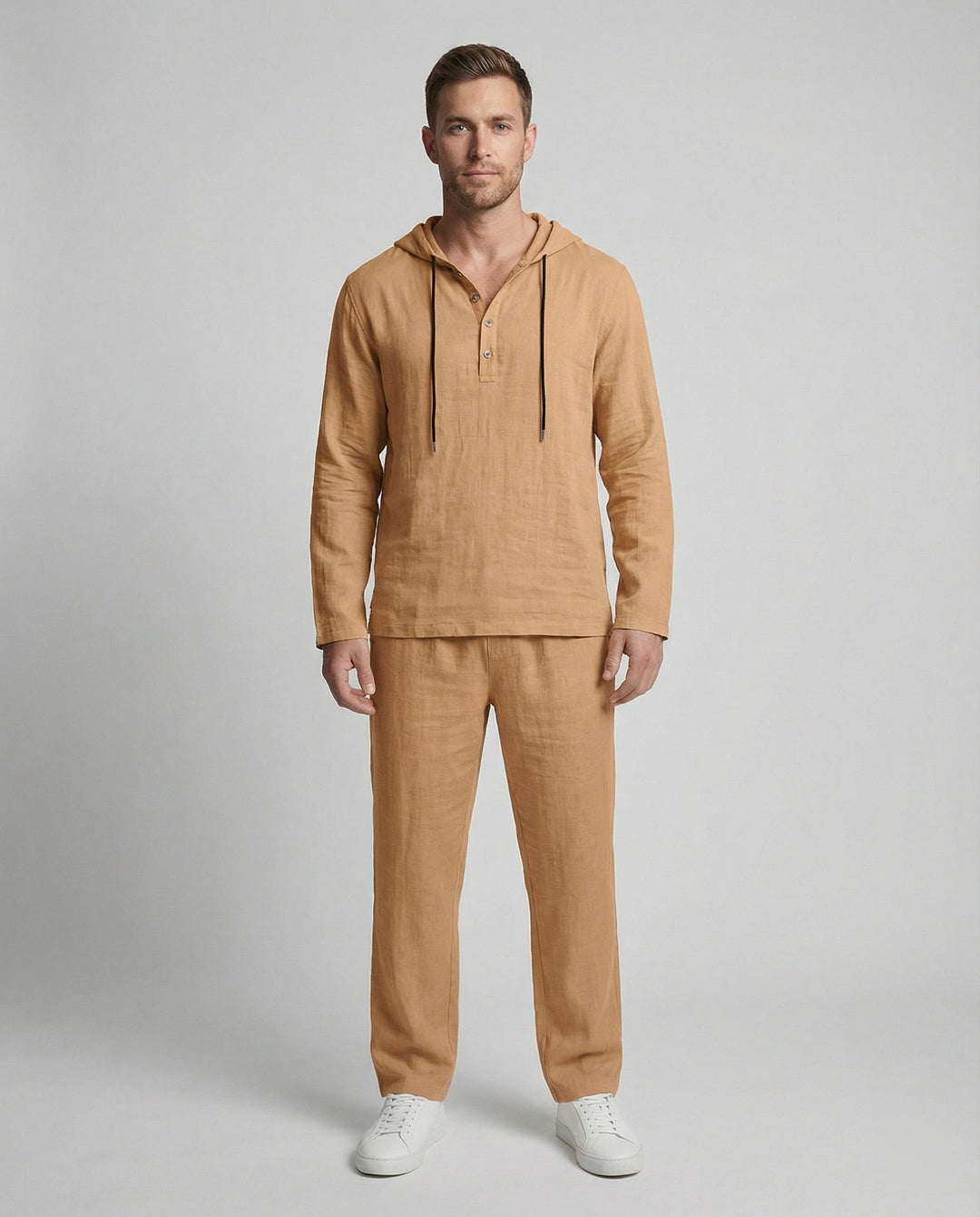 Herren lässiges Leinen-Hoodie-Set mit praktischen Taschen und entspannter Passform EB