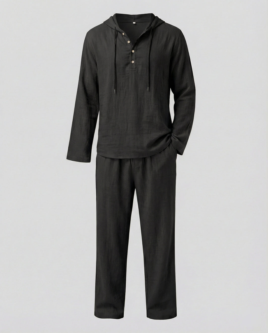 Herren lässiges Leinen-Hoodie-Set mit praktischen Taschen und entspannter Passform EB