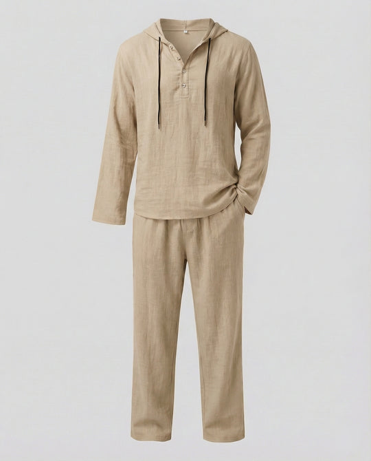 Herren lässiges Leinen-Hoodie-Set mit praktischen Taschen und entspannter Passform EB