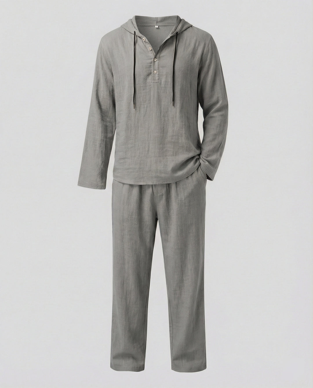Herren lässiges Leinen-Hoodie-Set mit praktischen Taschen und entspannter Passform EB
