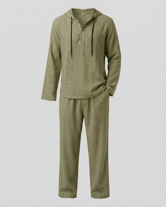 Herren lässiges Leinen-Hoodie-Set mit praktischen Taschen und entspannter Passform EB