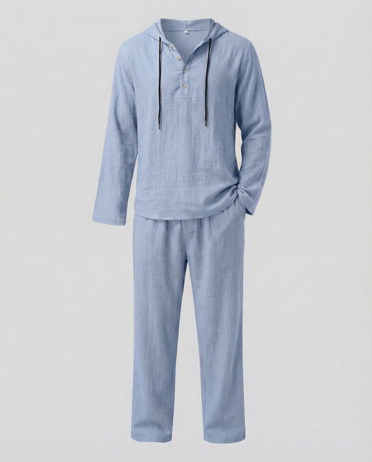 Herren lässiges Leinen-Hoodie-Set mit praktischen Taschen und entspannter Passform EB