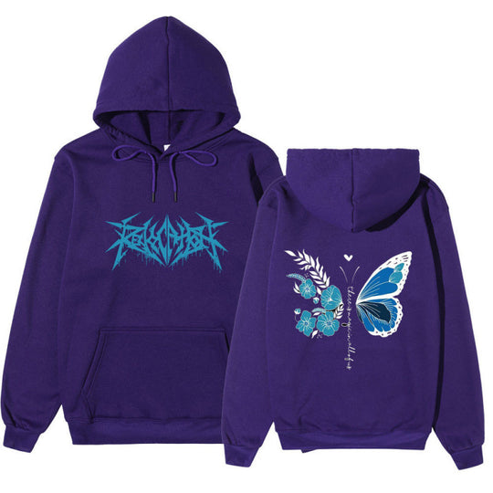 Damen Kapuzenpullover mit einzigartigem Schmetterlings- und Blumenmotiv EB