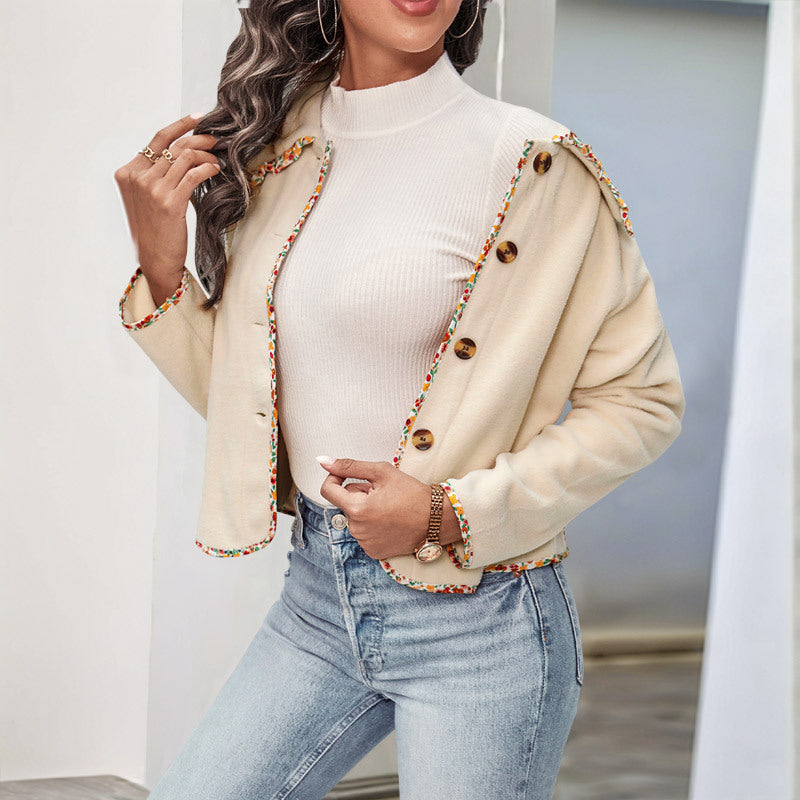 Damen elegante Jacke mit blumigen Akzenten und weichem Stoff EB