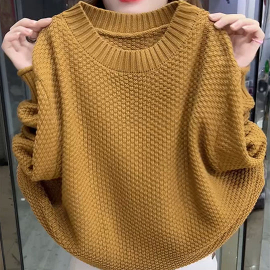 Damen lässiger Strickpullover mit strukturierter Oberfläche und weitem Schnitt EB