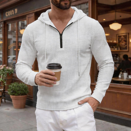 Herren nan texturierter Halbzip-Kapuzenpullover in Slim Fit EB