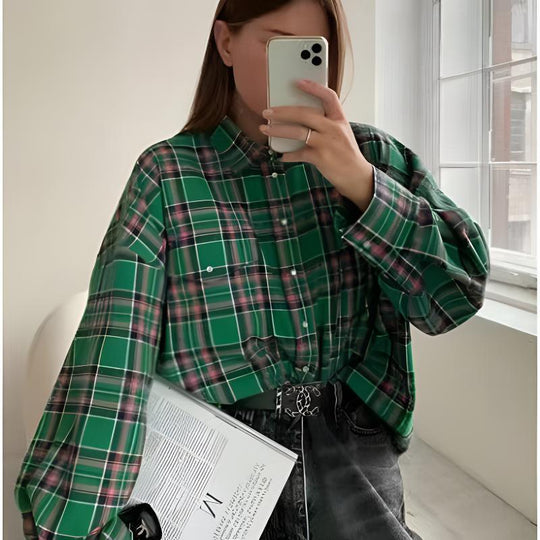 DamenOversized Karo-Hemdbluse EB