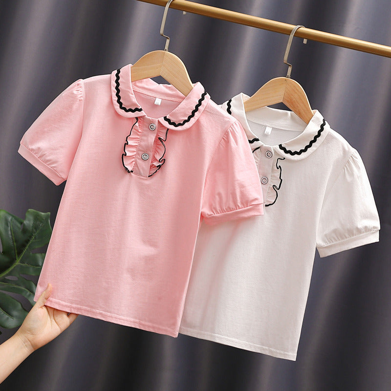 Damen T-Shirt mit dekorativem Rüschenausschnitt EB