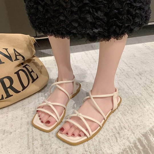 Damen Flache Riemchen-Sandalen mit elastischen Straps EB