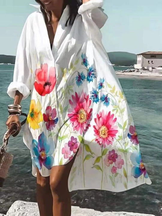 Damen nan luftiges Strandkleid Kaftan mit tropischem Blattprint und weitem Schnitt EB