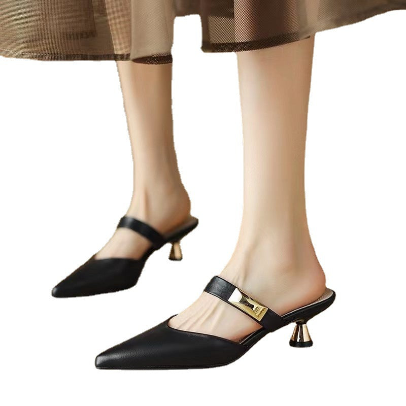 Damen elegante Slingback-Mules mit dekorativem Riemen EB