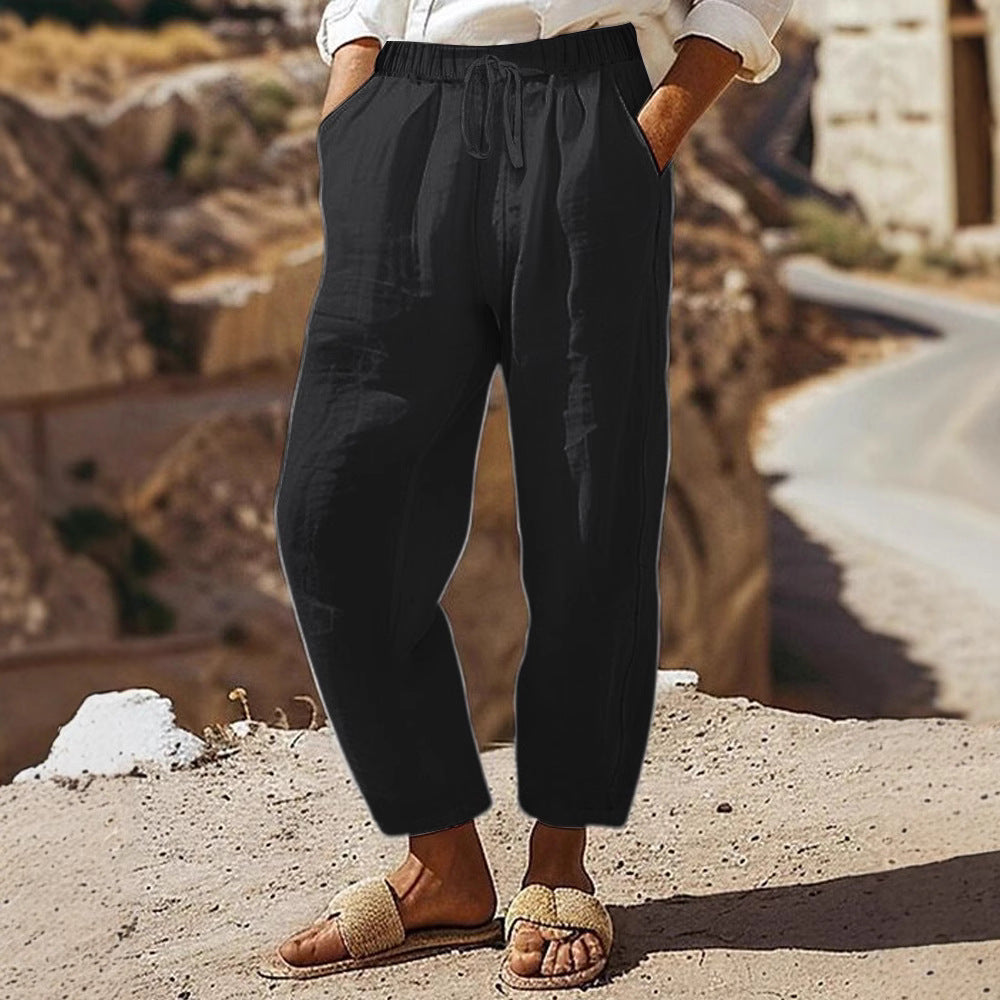 Damen Casual-Chino Leinenoptik Culotte mit elastischem Tunnelzugbund und Eingrifftaschen EB