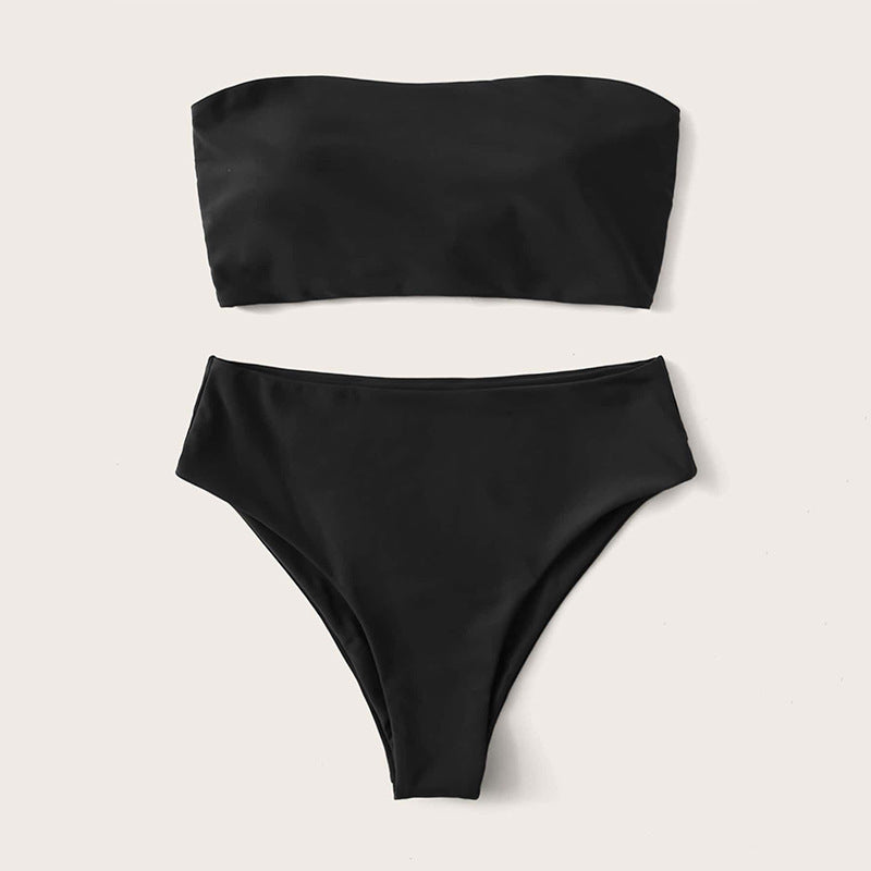 Damen Bandeau-Bikini-Set mit hohem Bund und raffiniertem Bindedetail EB