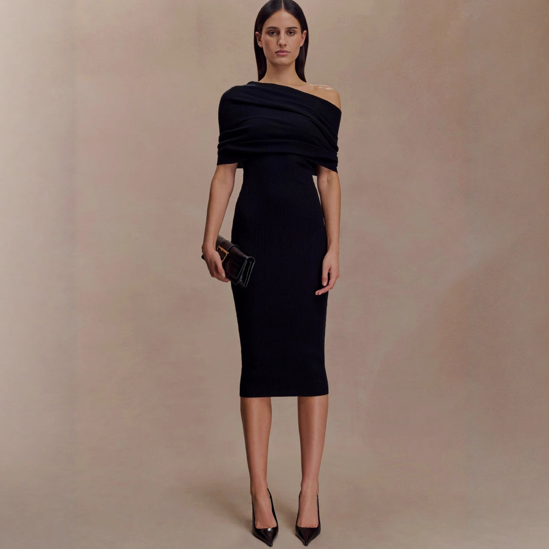 Damen elegantes Strickkleid mit off-shoulder Design EB