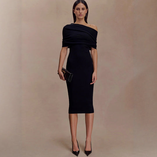 Damen elegantes Strickkleid mit off-shoulder Design EB