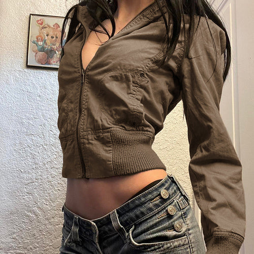 Damen modische cropped Jacke mit Stehkragen und Reißverschluss EB