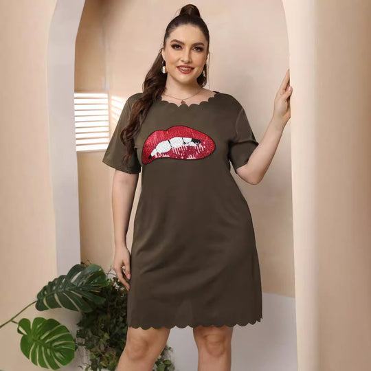 Damen lässiges Freizeitkleid mit verspieltem Lippen-Motiv EB