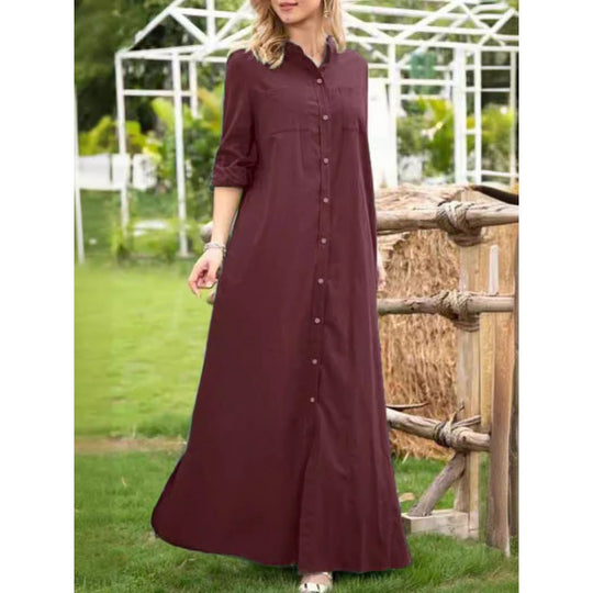 Damen Langarmhemdkleid mit Knopfdetails und raffiniertem Schnitt EB