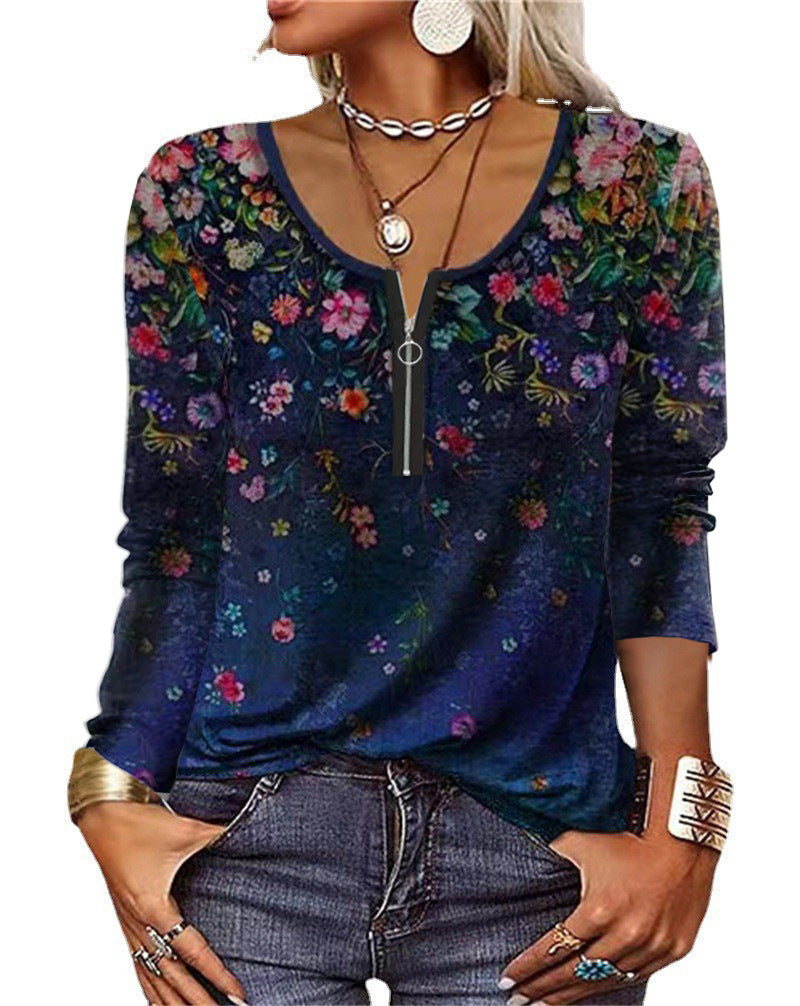 Damen Langarmshirt mit schimmerndem Glitzerdetail und halsfernem Reißverschluss EB
