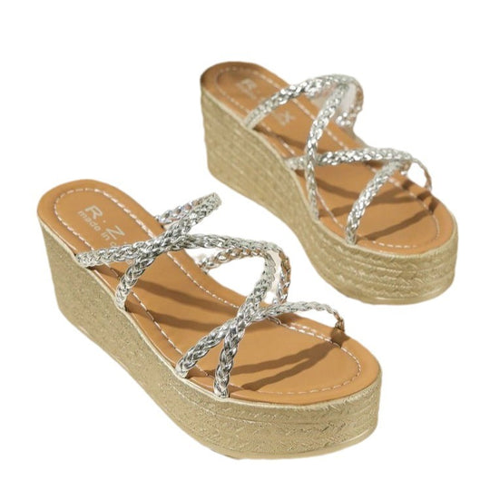 Damen elegante Plateau-Sandalen mit geflochtenem Riemendesign EB