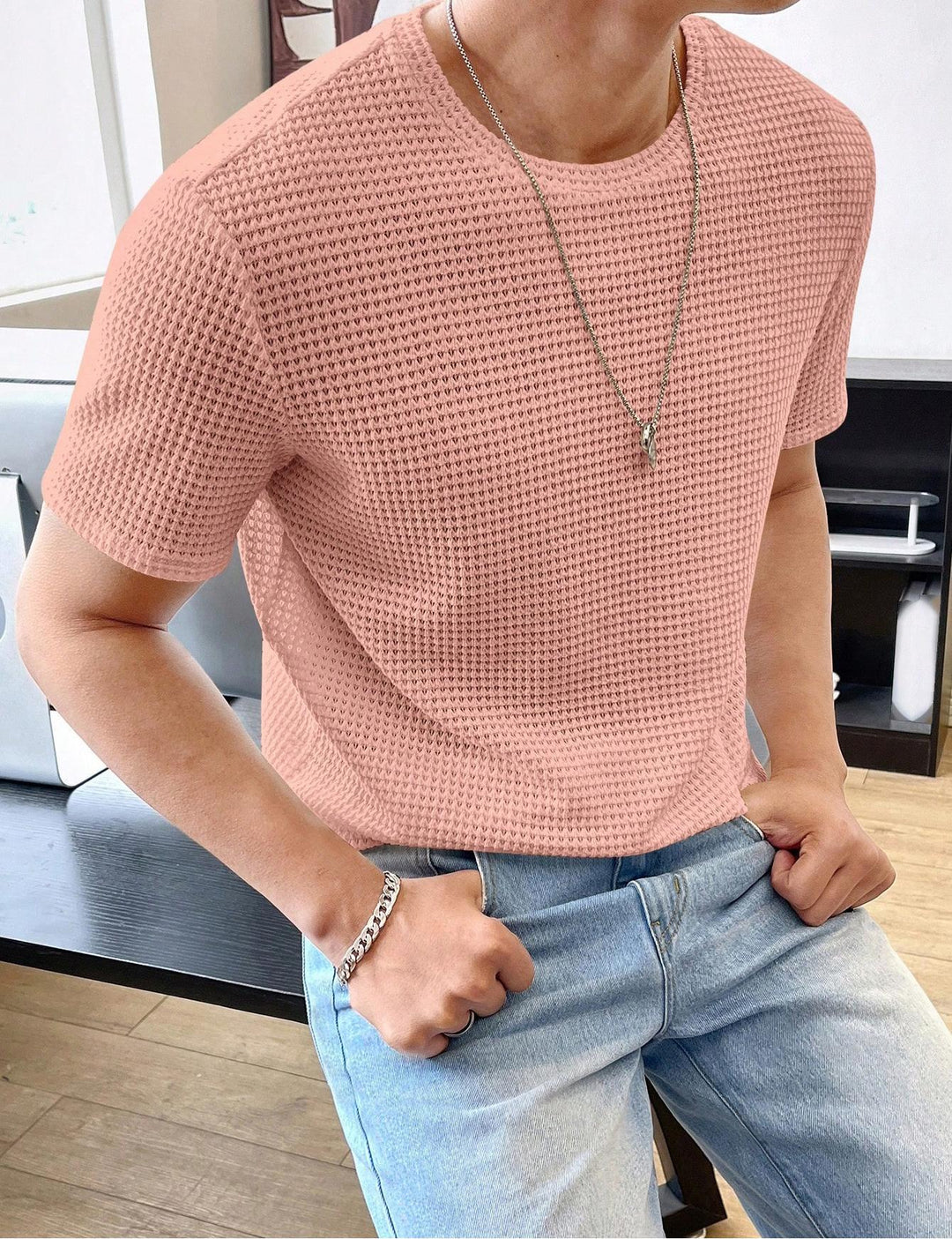 Herren lässiges Struktur-T-Shirt aus atmungsaktivem Material EB