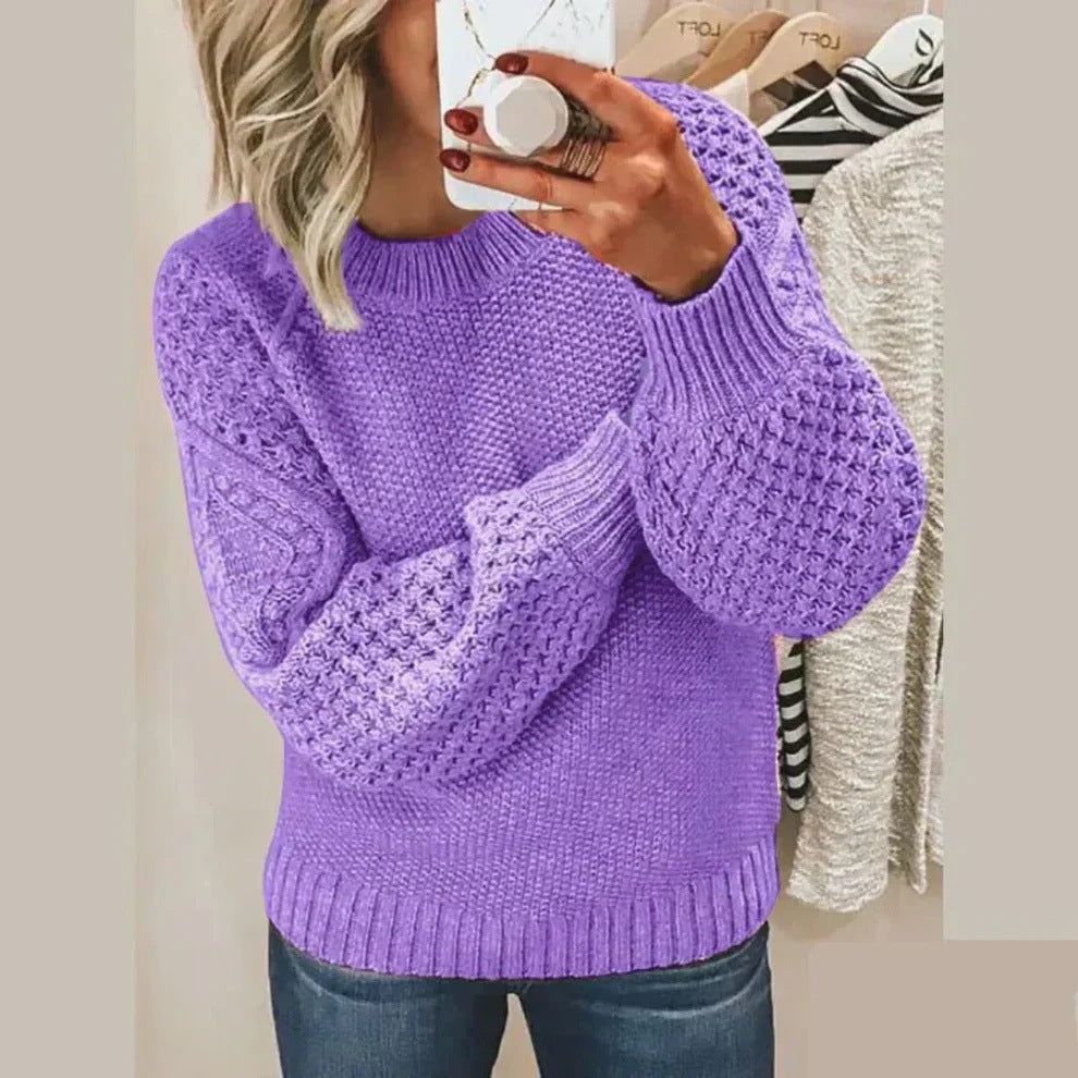 Damen Modischer Strickpullover mit strukturiertem Design und weiten Ärmeln EB