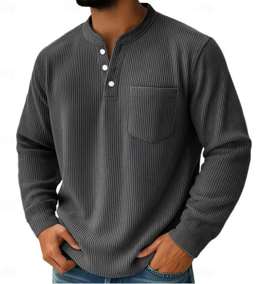 Herren nan thermisches Waffelstrick-Henleyshirt mit Stehkragen Brusttasche und geripptem Komfortschnitt EB