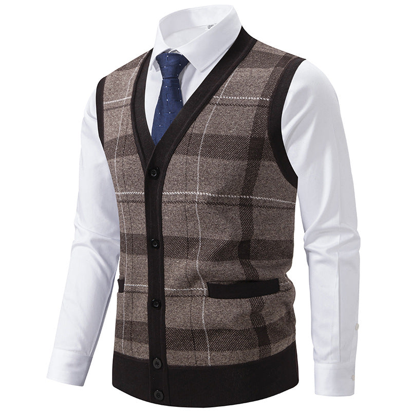 Herren elegante Strickjacke mit modernem Karomuster EB