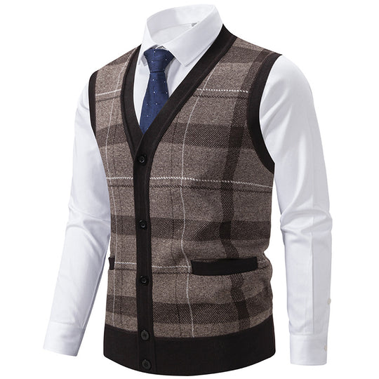 Herren elegante Strickjacke mit modernem Karomuster EB