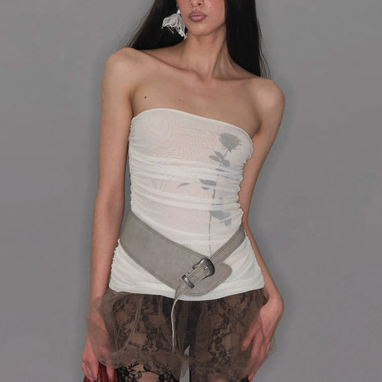 Damen Bandeau-Top mit Raffung und transparentem Stoff EB